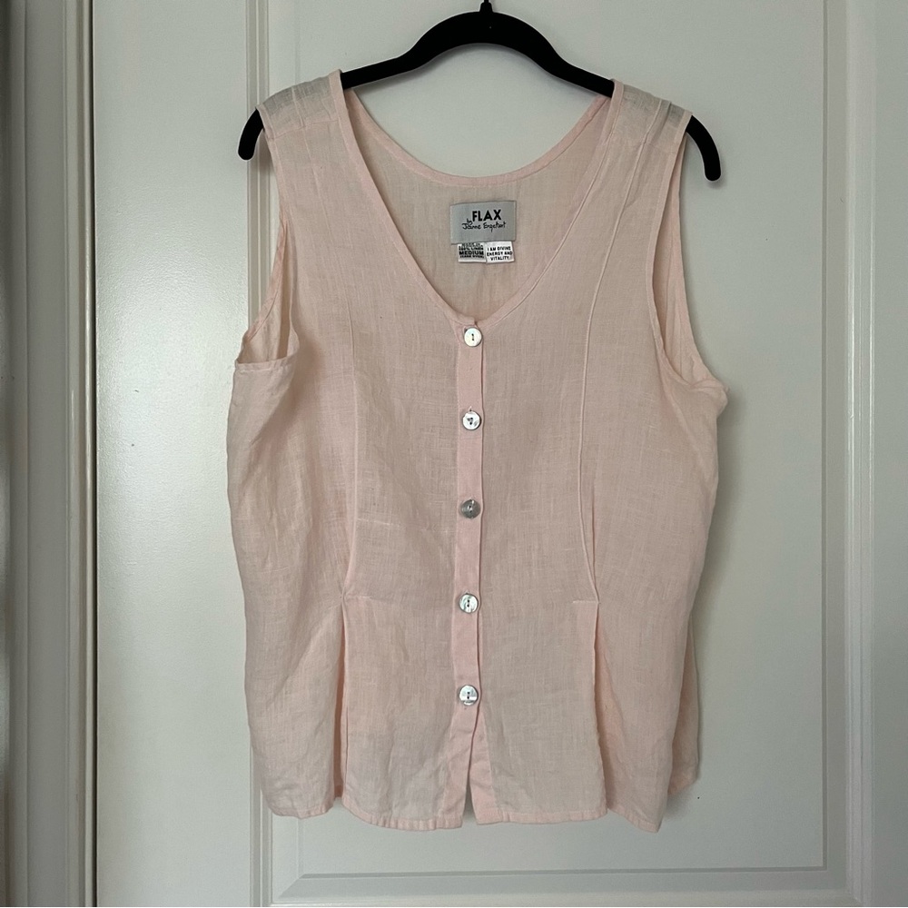 FLAX LINEN BUTTON UP SLEEVELESS BLOUSE